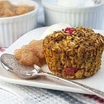 Cranberry Apple Pumpkin baked Oatmeal muffin with applesauce and yogurt