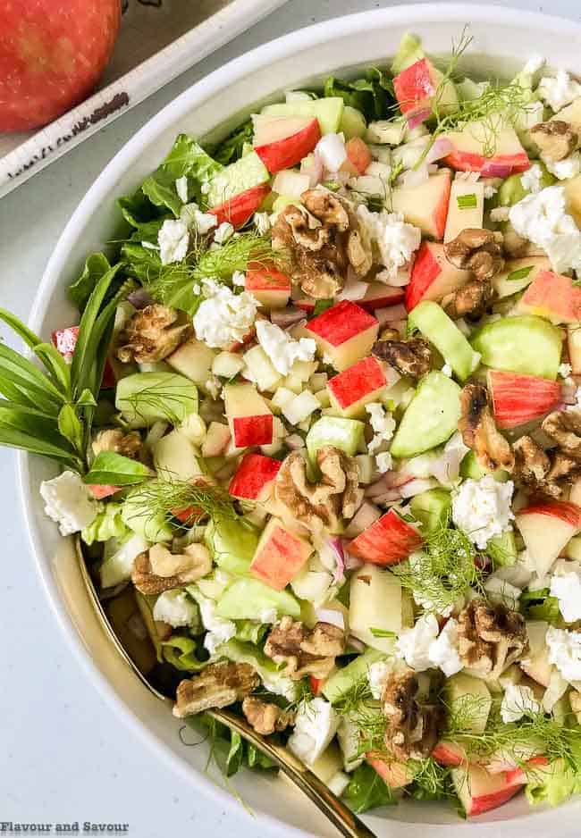 Crispy Fennel Apple Chopped Salad with Walnuts and Feta Cheese