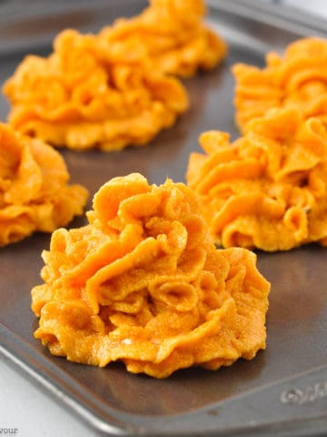 Duchess Sweet Potato mounds on a baking sheet