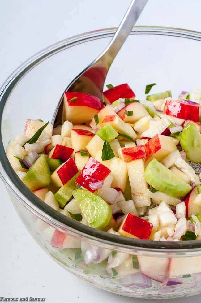 Preparing ingredients for Fennel Apple Chopped Salad with Walnuts 