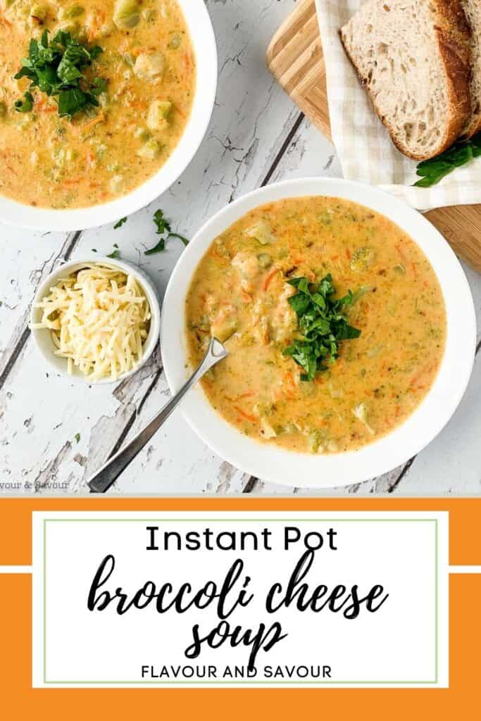 image with text overlay for broccoli white cheddar soup