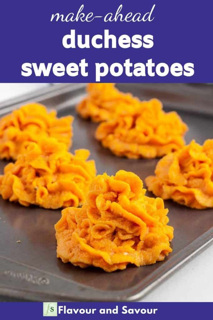 Image with text overlay for Duchess Sweet Potatoes