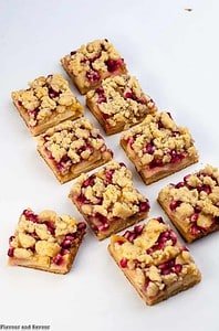 Paleo Pomegranate Apple Crumble Bars cut into squares