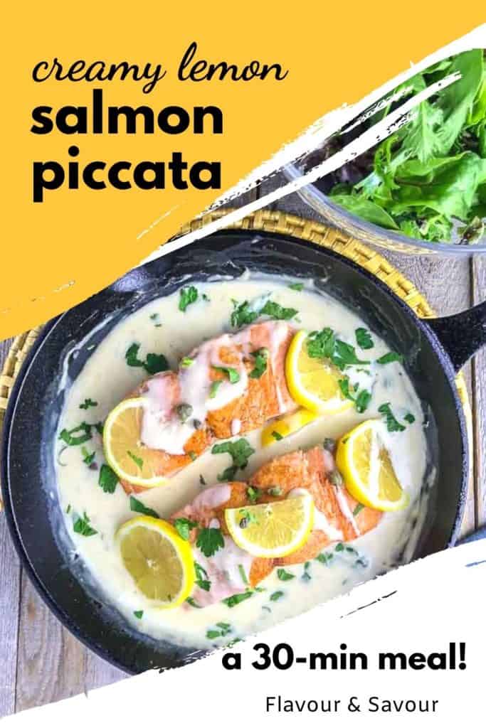 Pinterest pin for Creamy Lemon Salmon PIccata