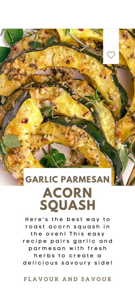 Image with text for Garlic Parmesan Acorn Squash.
