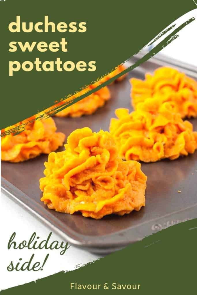 Pinterest Image with text for Duchess Sweet Potatoes