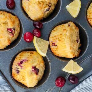 Keto Cranberry Lemon Muffins in a muffin tin