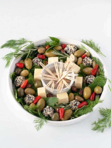 Holiday Cheese and Olive Wreath Appetizer