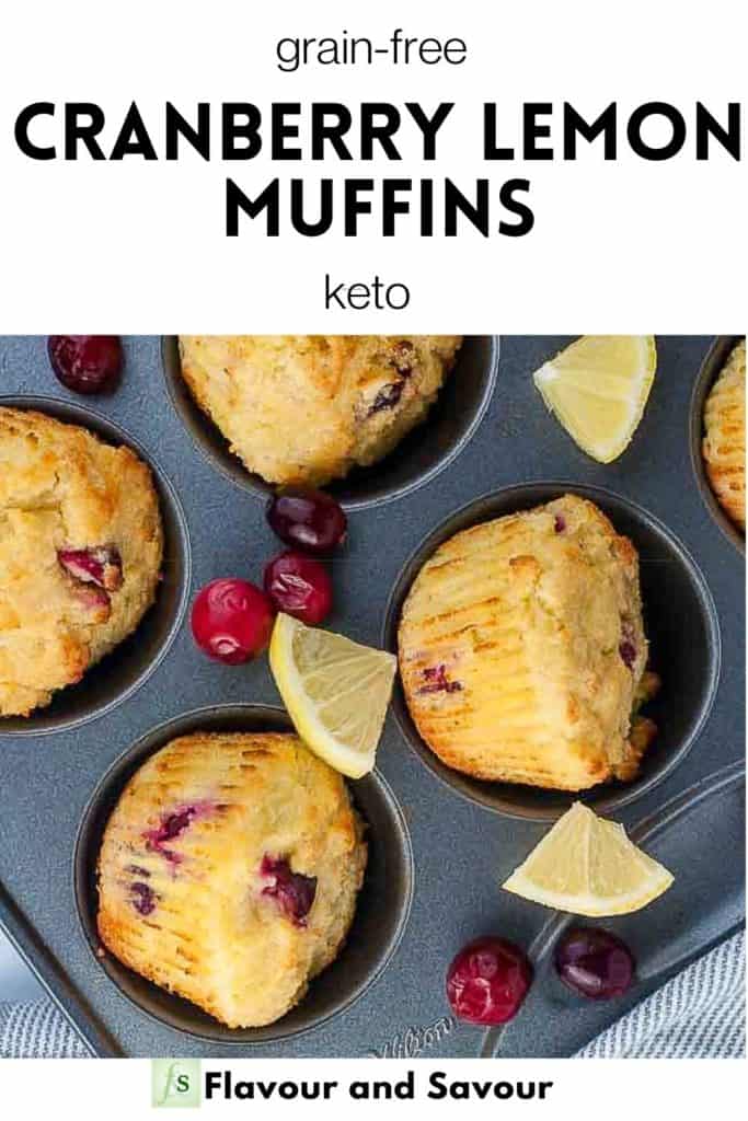 image and Text overlay for grain-free Cranberry Lemon Muffins