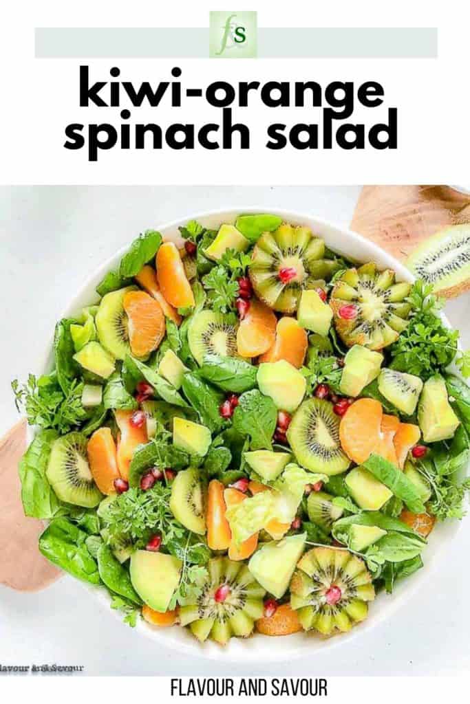 Image with text overlay for Kiwi-Orange Spinach Salad