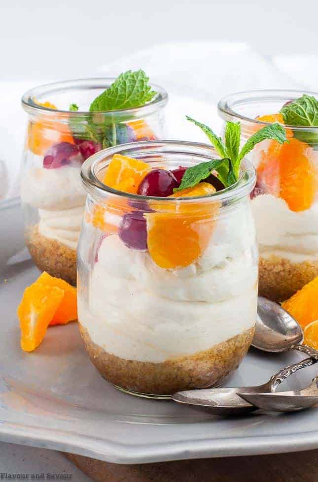 Mini Gluten-free No-bake Cranberry Orange Cheesecake