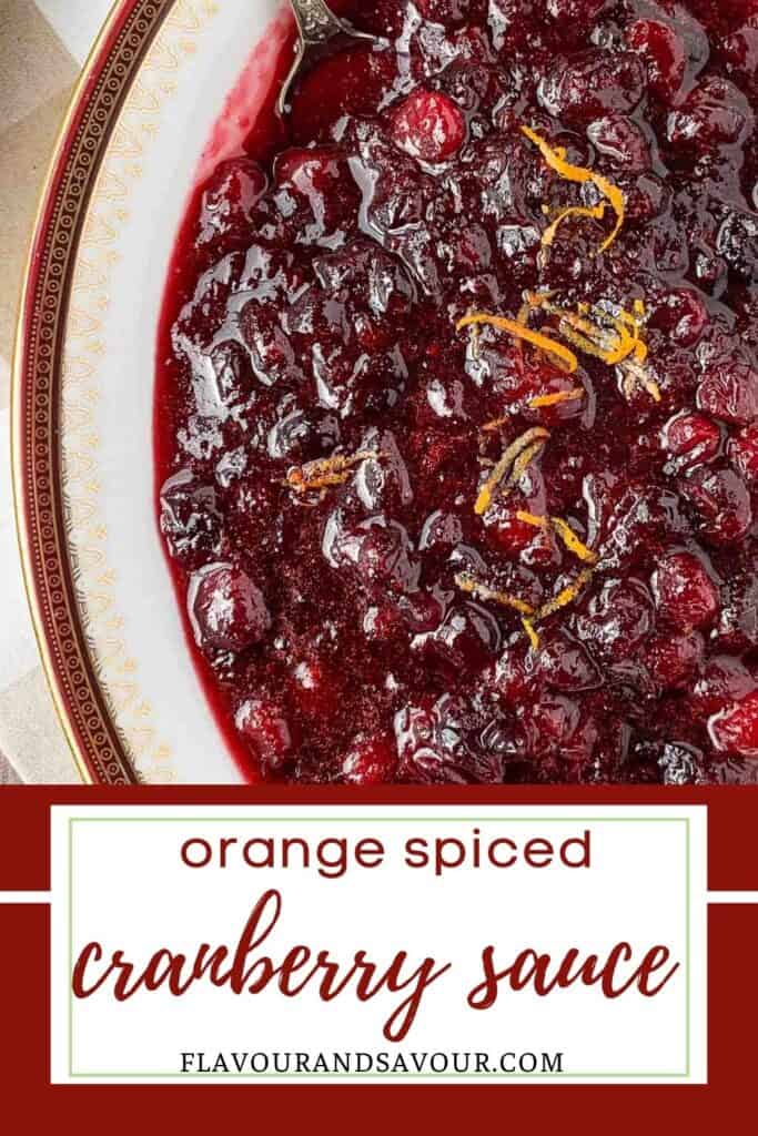 image with text for spiced cranberry orange sauce