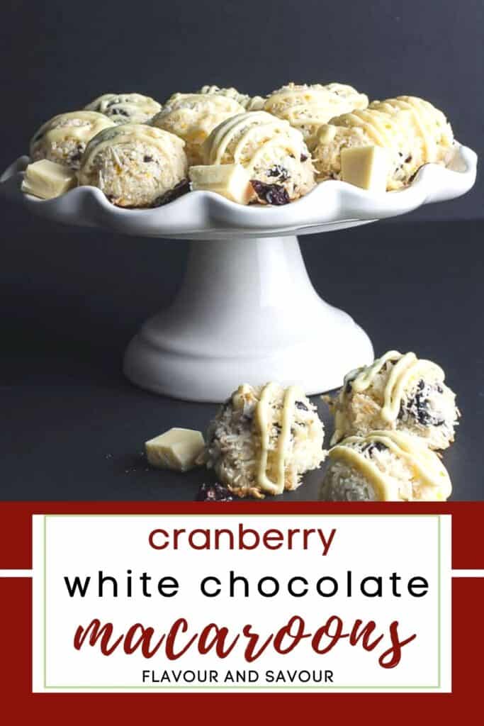 image and text for cranberry white chocolate coconut macaroons