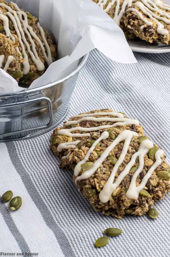 Apple Cinnamon Oatmeal Breakfast Cookies with coconut manna glaze