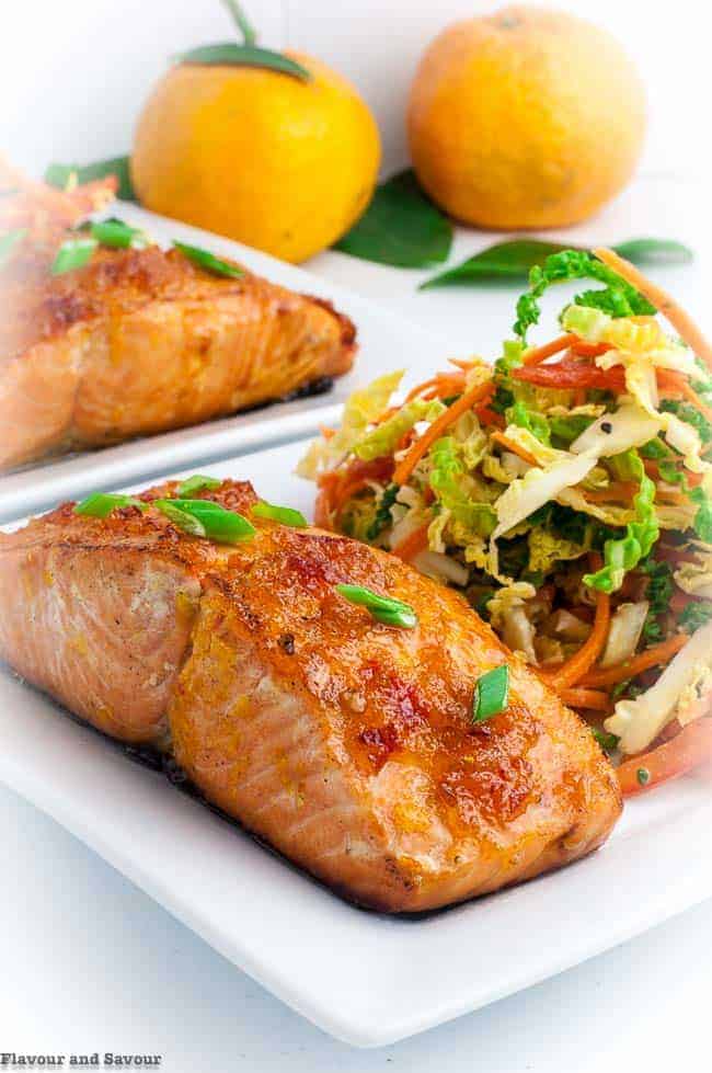 Crunchy Cabbage Coleslaw served with Citrus Glazed Baked Salmon