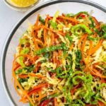 Overhead view of Crunchy Cabbage Coleslaw with Sesame Miso Dressing