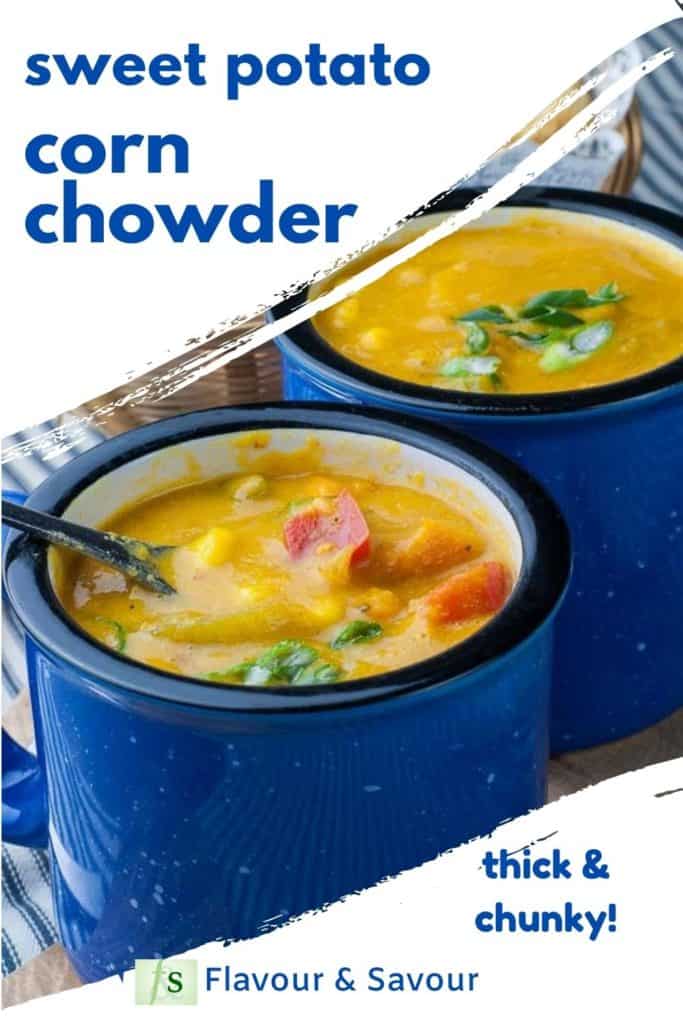 Pinterest pin for Sweet Potato Corn Chowder