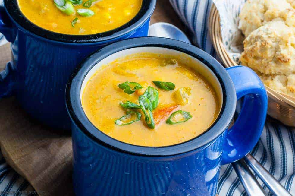 Hearty Vegan Sweet Potato Corn Chowder Flavour and Savour