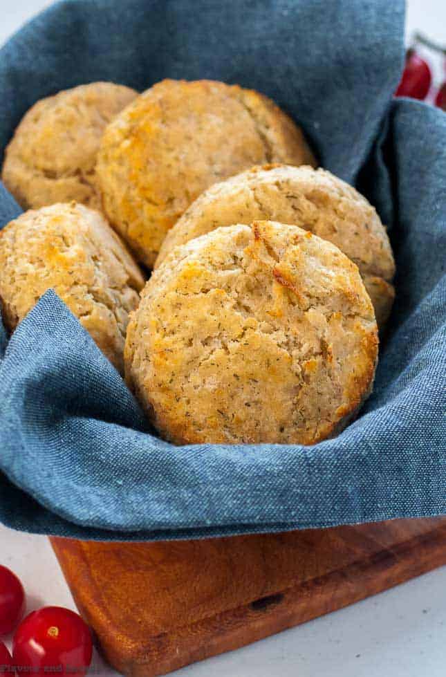 Herbed Gluten-Free Baking Powder Biscuits in a basket