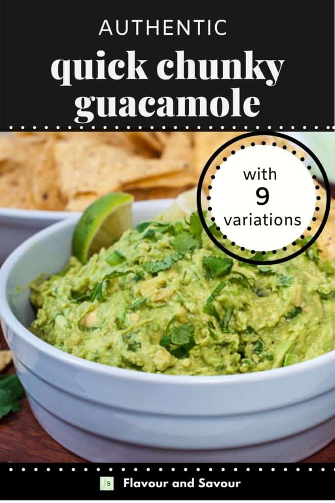 Image and text overlay for Authentic Quick Chunky Guacamole with 9 variations