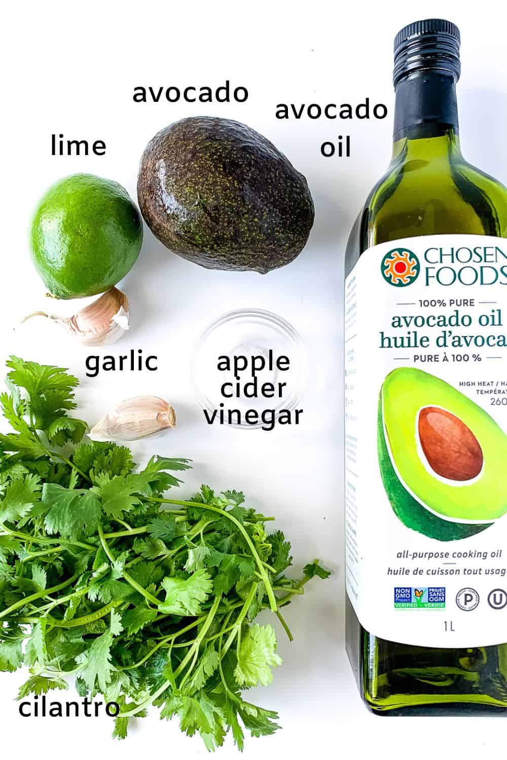 Labelled ingredients for dairy-free avocado cream.
