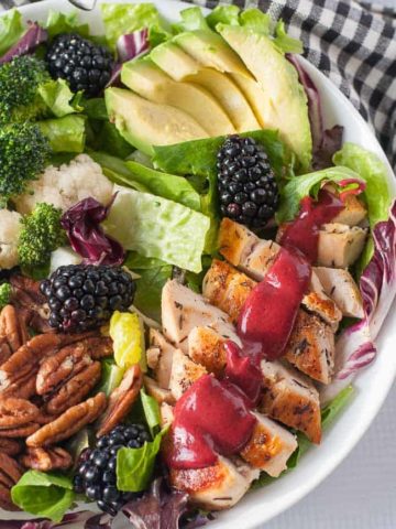 Blackberry Balsamic Grilled Chicken Salad close up view