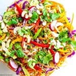 Overhead view of a bowl of crunchy Thai Noodle Salad.