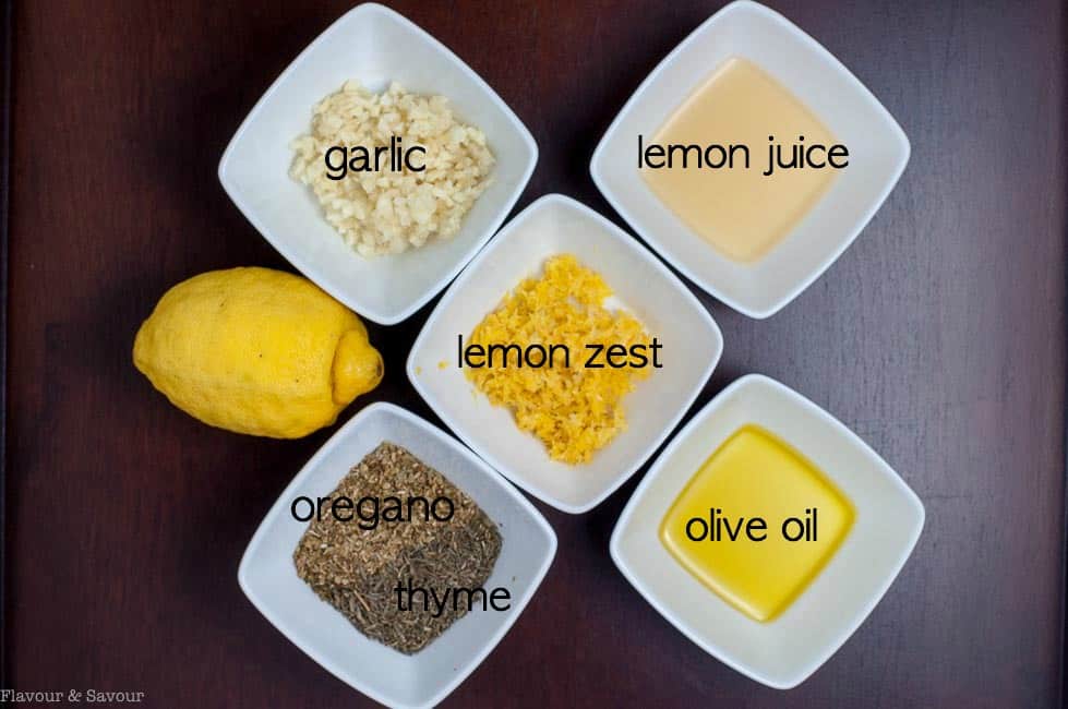 Ingredients for Baked Lemon Chicken with labels.