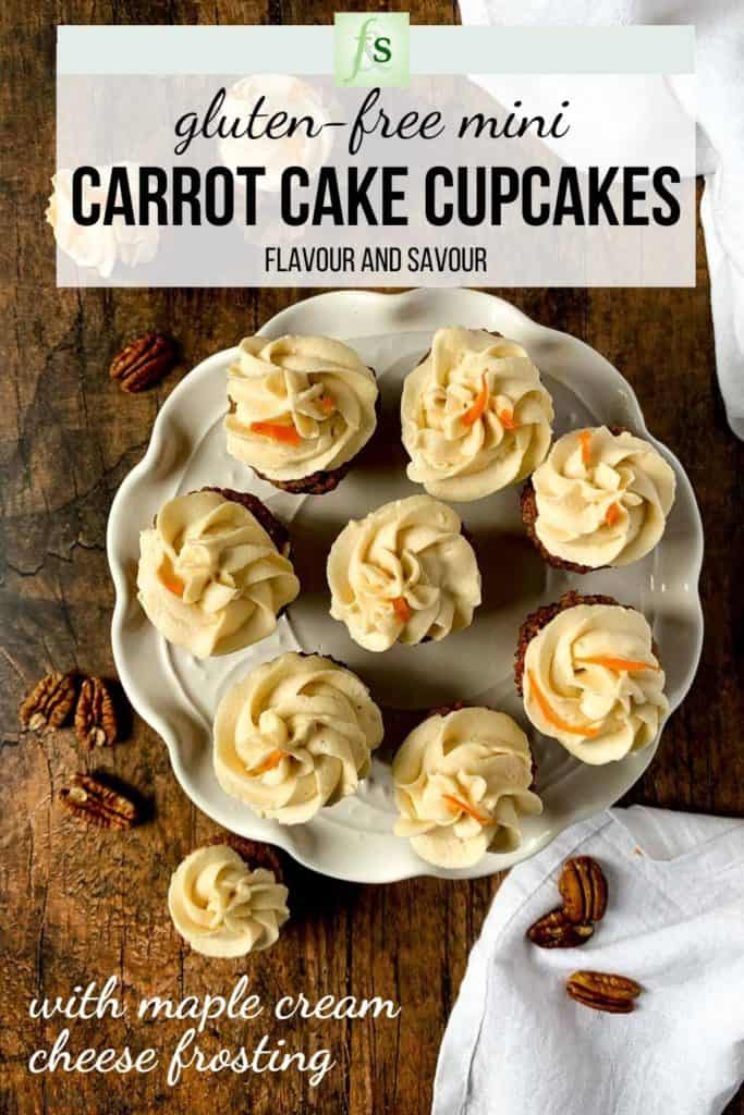 Gluten-free Mini Carrot Cake Cupcakes with text overlay