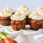mini Grain-Free Carrot Cake Cupcakes on a pedestal