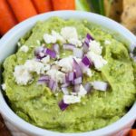 Close up view of Avocado Feta Herb Dip