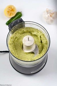 Avocado Feta Herb Dip mixed in food processor