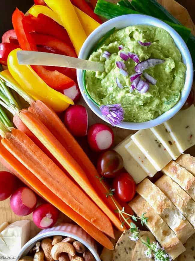 Avocado Feta Herbed Dip with crudites.