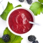 Blackberry Balsamic Dressing in a white bowl overhead view