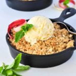Pineapple Rhubarb Crisp in mini cast iron skillet