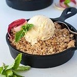Pineapple Rhubarb Crisp in mini skillets with ice cream