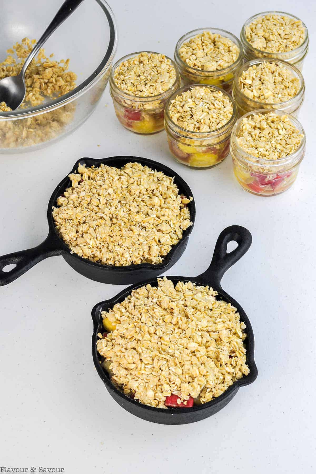 Pineapple Rhubarb Crisp ready for the oven