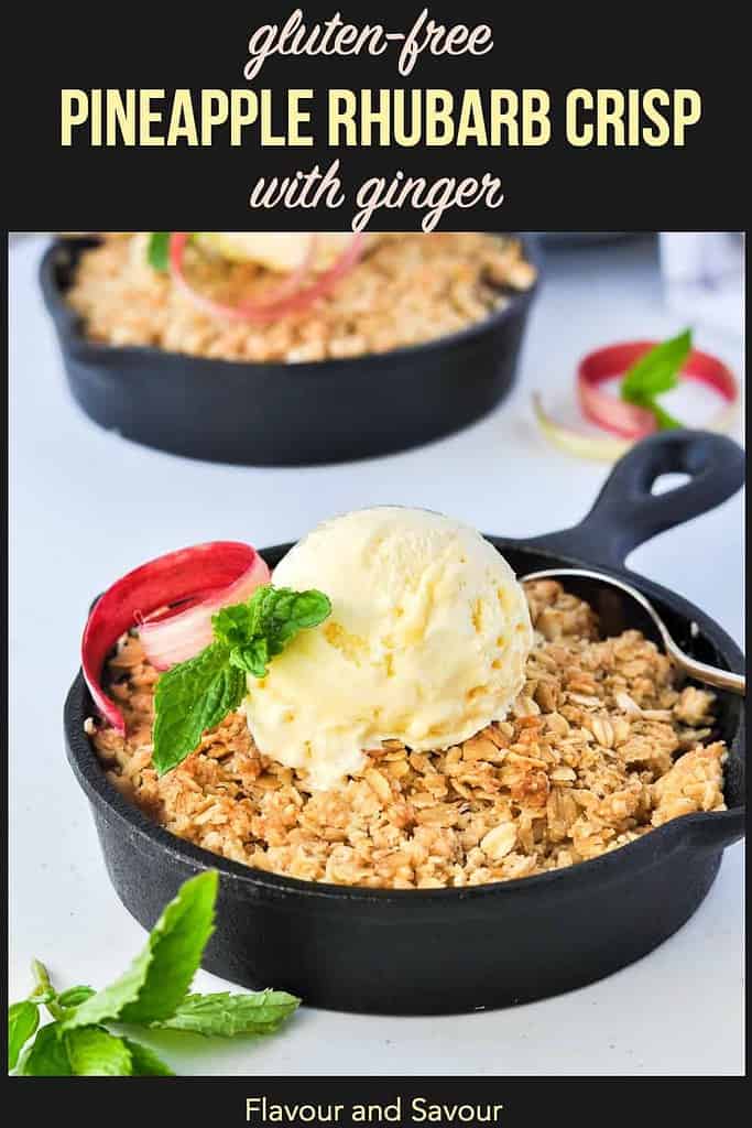 Pinterest Pin for Pineapple Rhubarb Crisp with Ginger