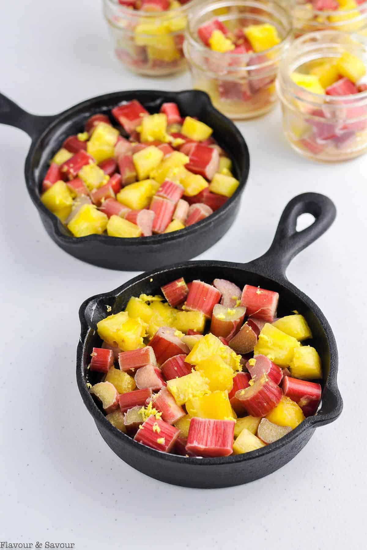 Pineapple Rhubarb mixture in mini skillets