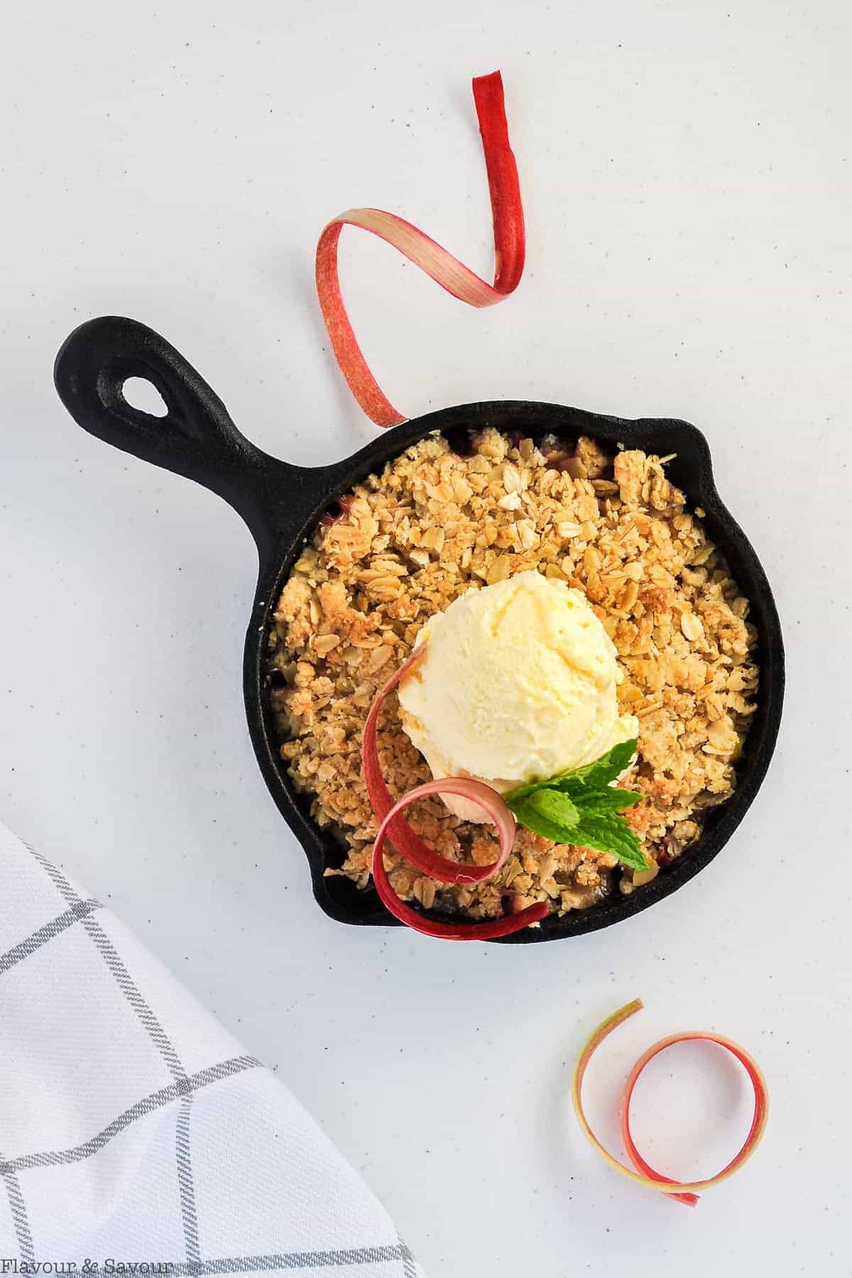 one mini skillet with Pineapple Rhubarb Crisp