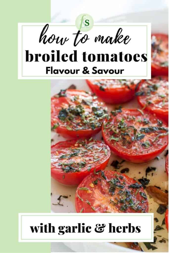 Image with text for Broiled Italian Tomatoes with garlic and herbs