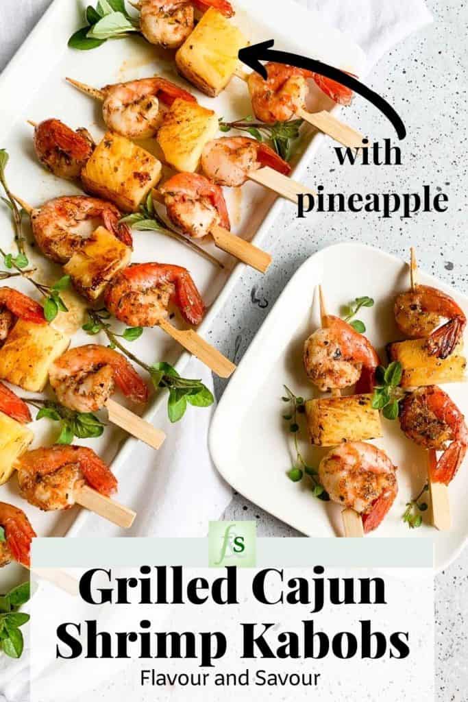 Image with text overlay for Grilled Cajun Shrimp Kabobs
