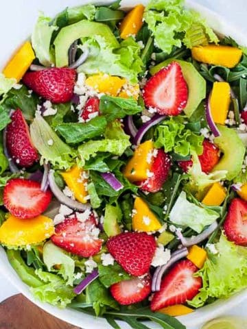 Strawberry Mango Arugula Salad overhead view