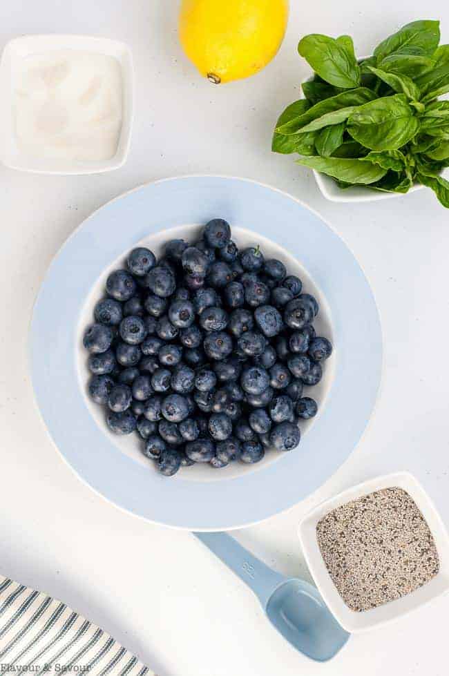 Ingredients for Blueberry Basil Chia Seed Jam