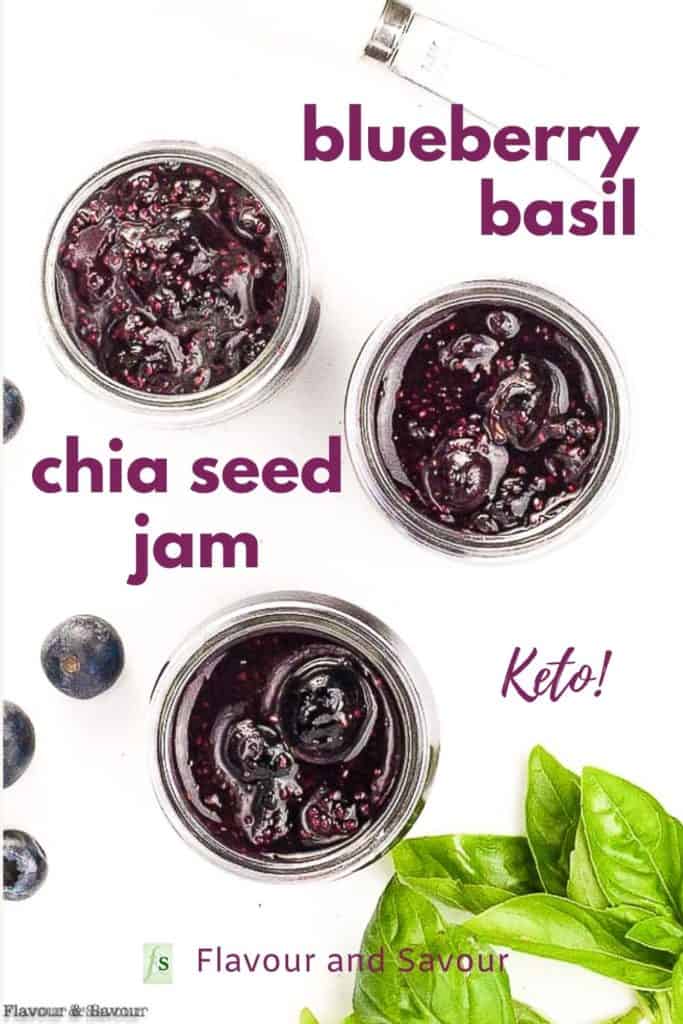 Image with text for Blueberry Basil Chia Seed Jam