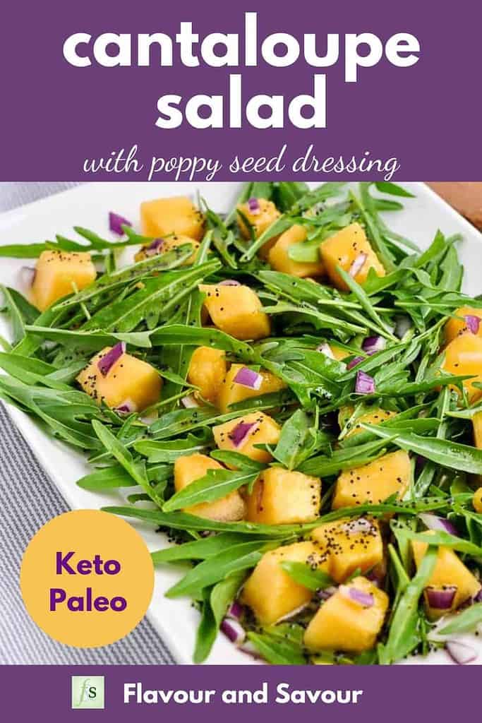 Cantaloupe Arugula Salad image with text