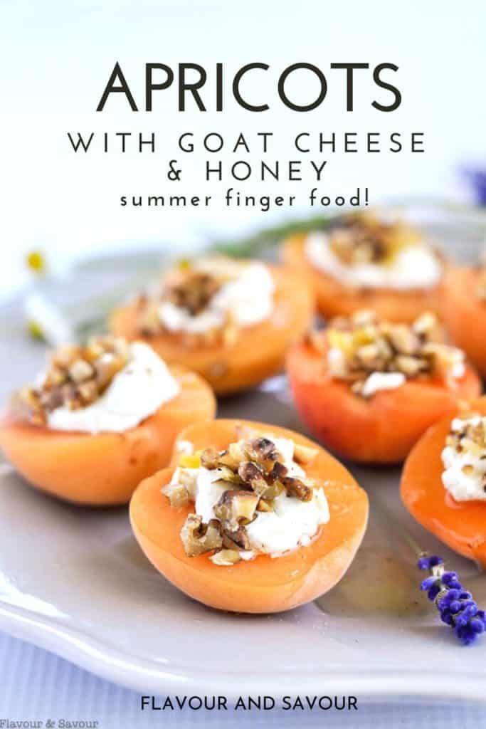 Apricots with Goat Cheese and Lavender Honey with text overlay
