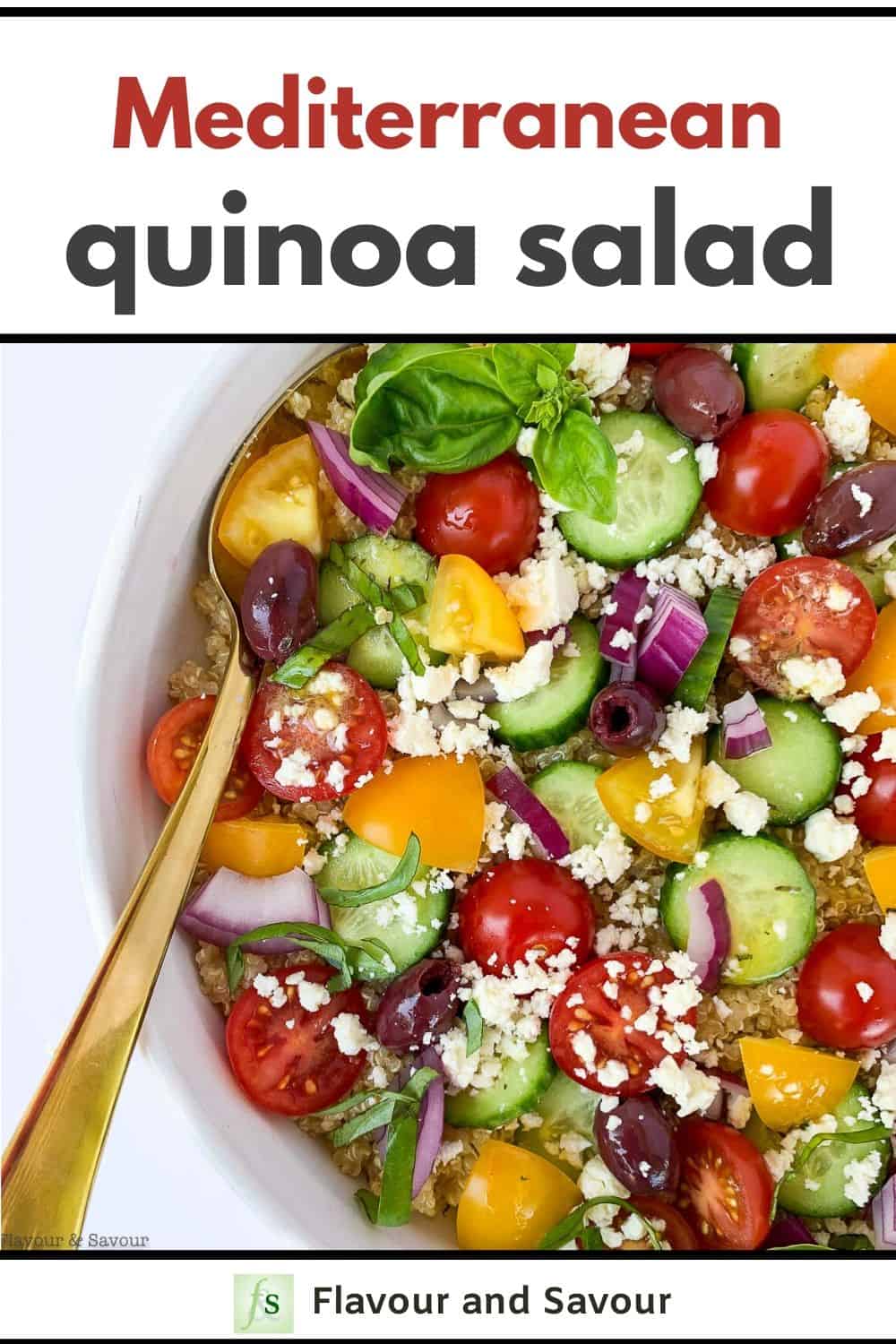 Mediterranean Quinoa Salad with text overlay