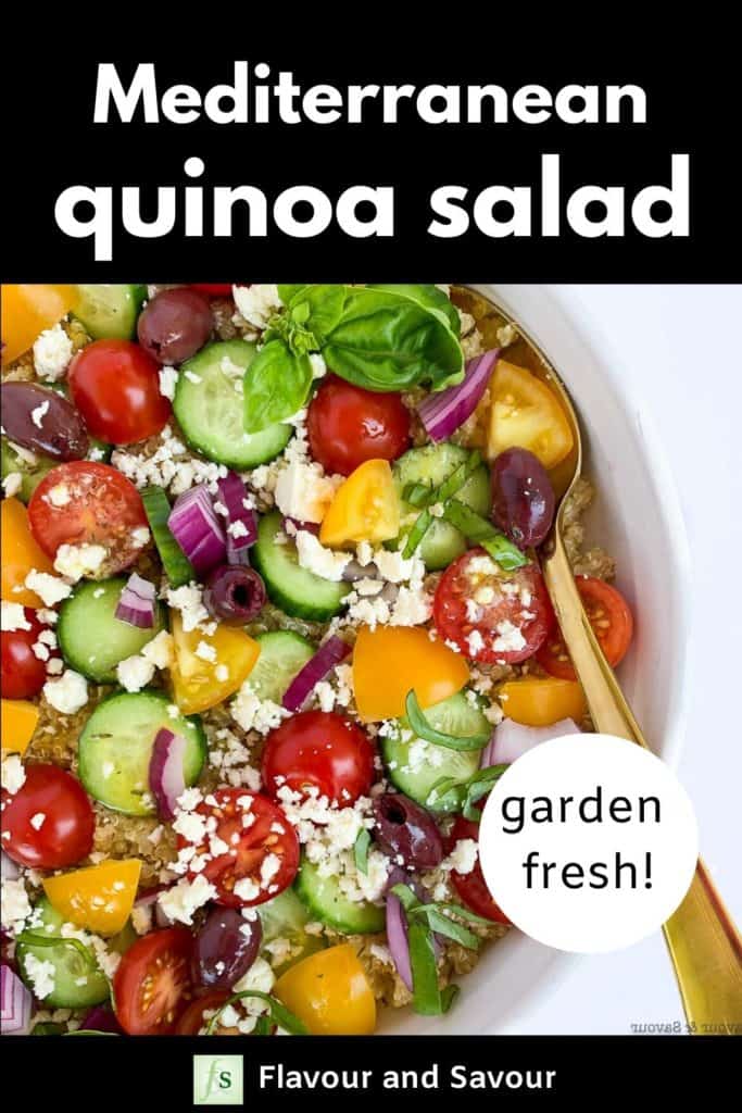 Mediterranean Quinoa Salad with text overlay