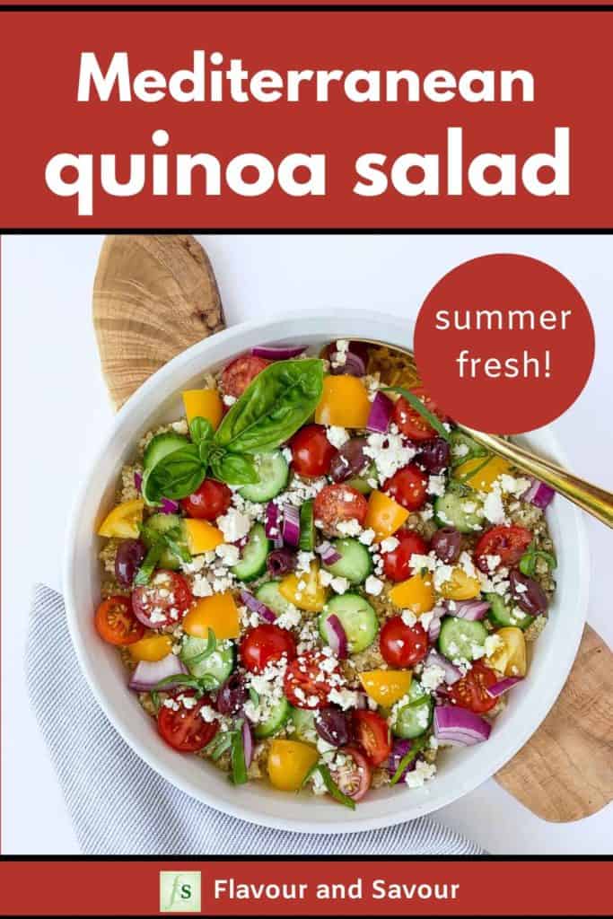 Summer Fresh Mediterranean Quinoa Salad with text overlay